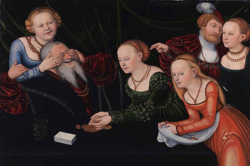 Lucas Cranach the Elder Old man beguiled by courtesans Sweden oil painting art